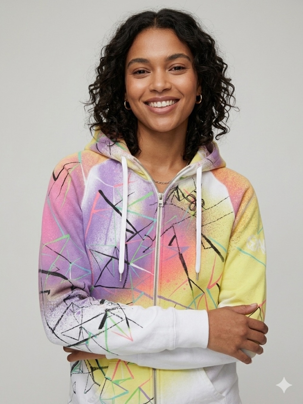 Vintage Y2K Aritzia TNA Colourful Spray-Paint Geometric Zip Hoodie